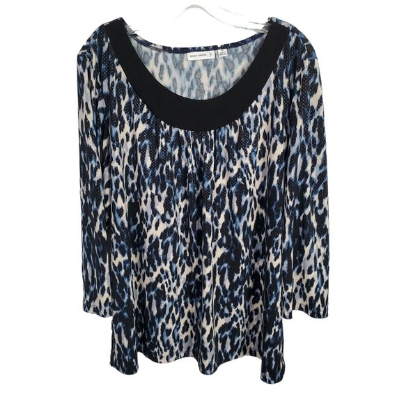 Susan Graver Size XL Top Leopard Print Dotted Liquid Jersey Knit Scoop Neck - Picture 2 of 8